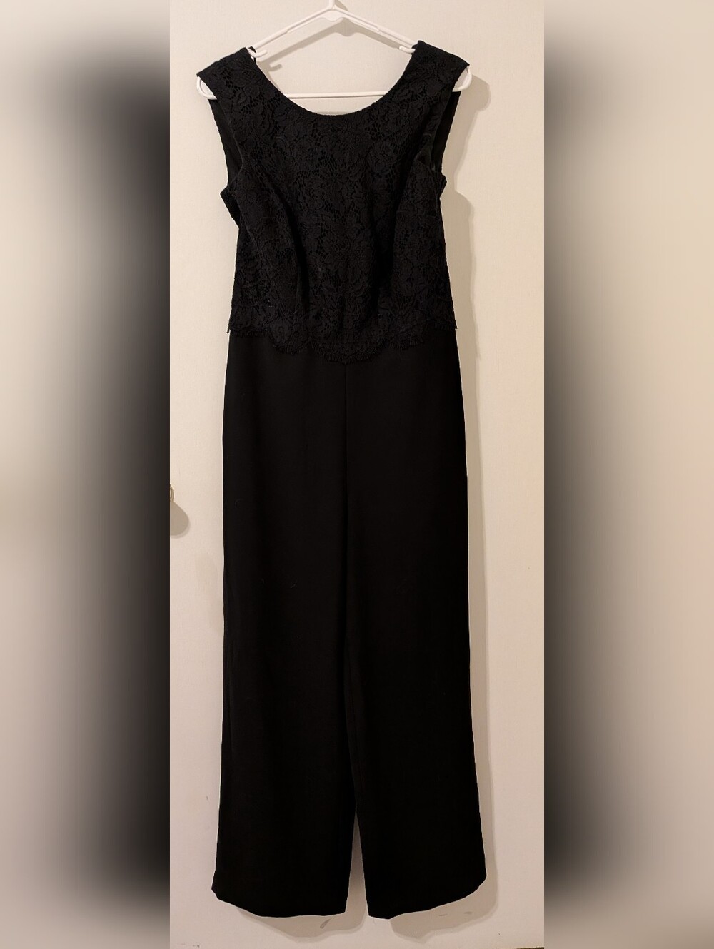Talbots Jumpsuit Black Wide Leg Lace Crepe